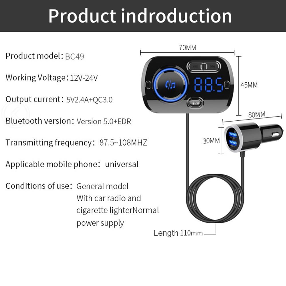 Thiết bị truyền tín hiệu FM QC 3.0 Bluetooth 5.0 LCD MP3 cho xe hơi