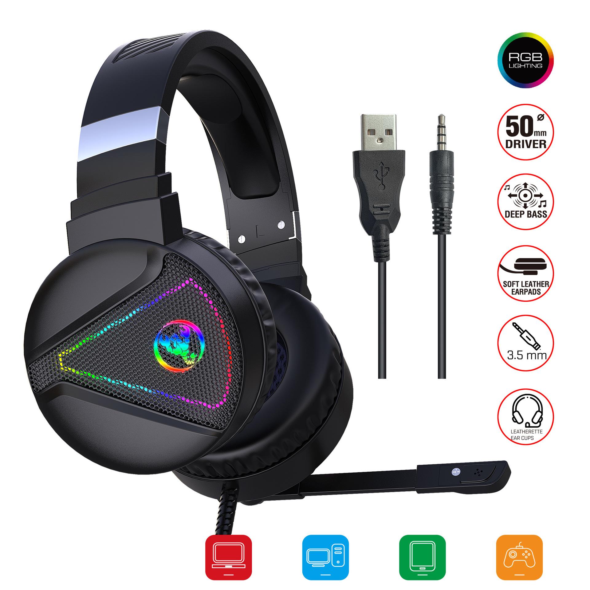 F16 Gắn Đầu Tai Nghe Chơi Game RGB Dạ Quang ABS Chất Liệu Máy Tính Tai Nghe Chụp Tai Chơi Game Có Dây Gà Tai Nghe