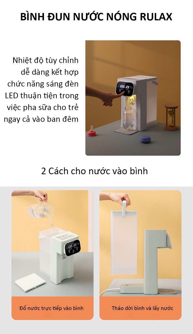 Bình Đun Nước Nóng Siêu Tốc Sau 3S Thông Minh, 5 Chế Độ RULAX - Hàng Chính Hãng