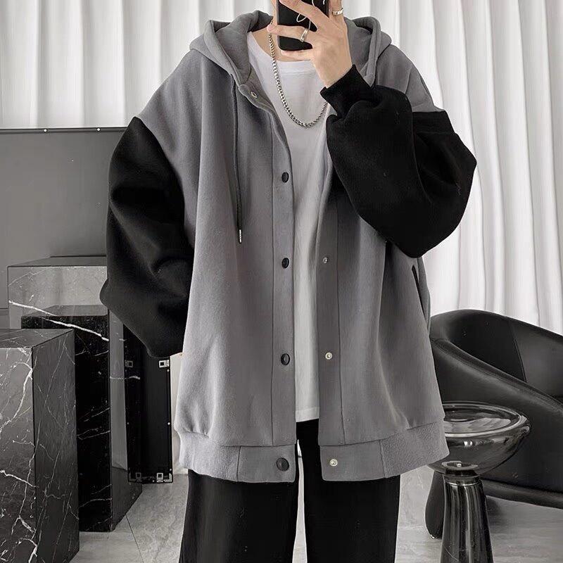 Áo Khoác Hoodie Nam Nữ Nỉ Bông Dày Dặn Có Nón Form Rộng Nút Bấm Phối Tay 2 Màu Thời Trang Sành Điệu