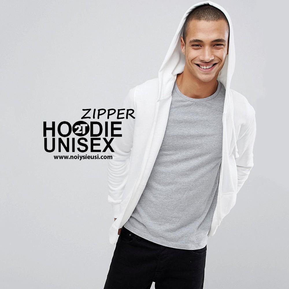 Áo hoodie zipper unisex 2T Store HZ02 màu trắng khoác nỉ dây kéo nón 2 lớp dày dặn chất lượng đẹp