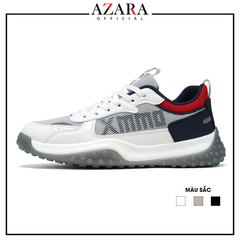 Giày Thể Thao Nam AZARA - Sneaker Màu Trắng - Đen - Xám Ôm chân, Đế Cao Su, Vải Thoáng Khí - G5486