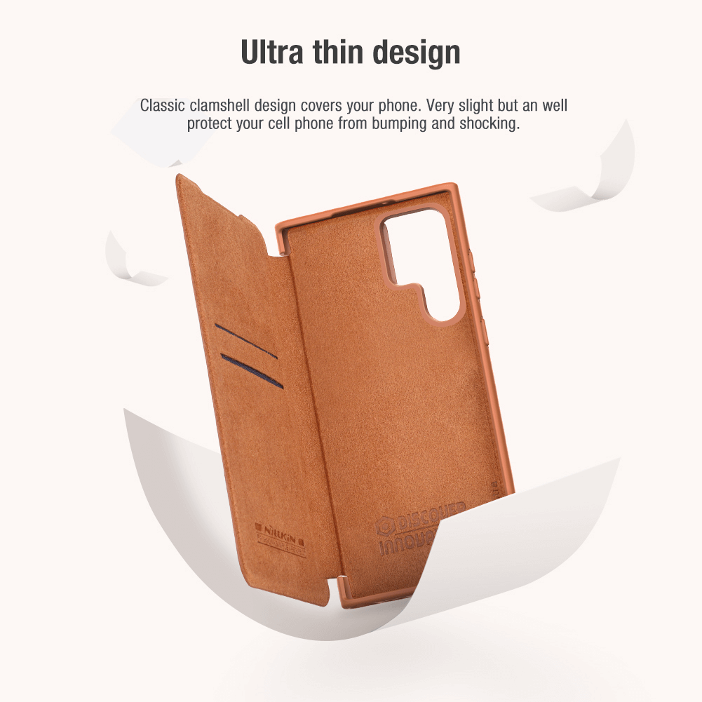 Case bao da chống sốc cho Samsung Galaxy S22 Ultra hiệu Nillkin Qin Pro trang bị nắp bảo vệ Camera - hàng nhập khẩu
