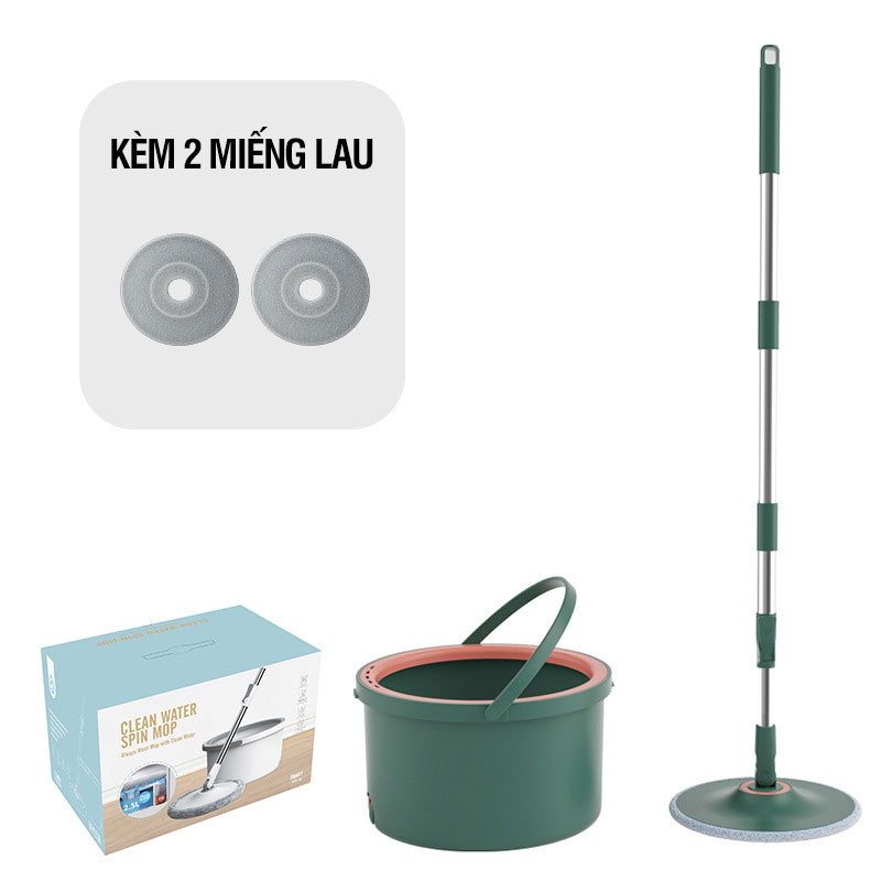 Bộ lau nhà tách nước bẩn Kitimop K22 Plus có thùng lau nhà tự vắt 2 ngăn riêng biệt, chổi lau nhà xoay 360 độ lau sạch khô nhanh, 2 bông lau