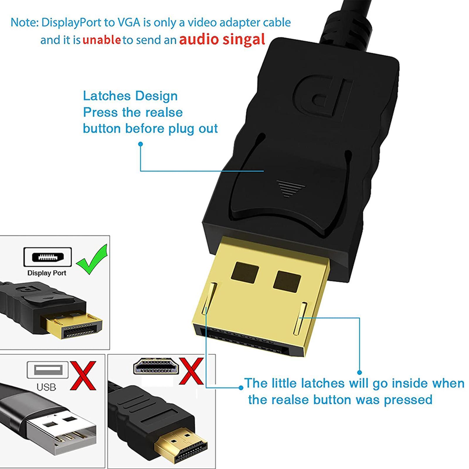 DP to VGA Cable, DP to VGA cable Plated, DP Male to VGA Male Cable, Black