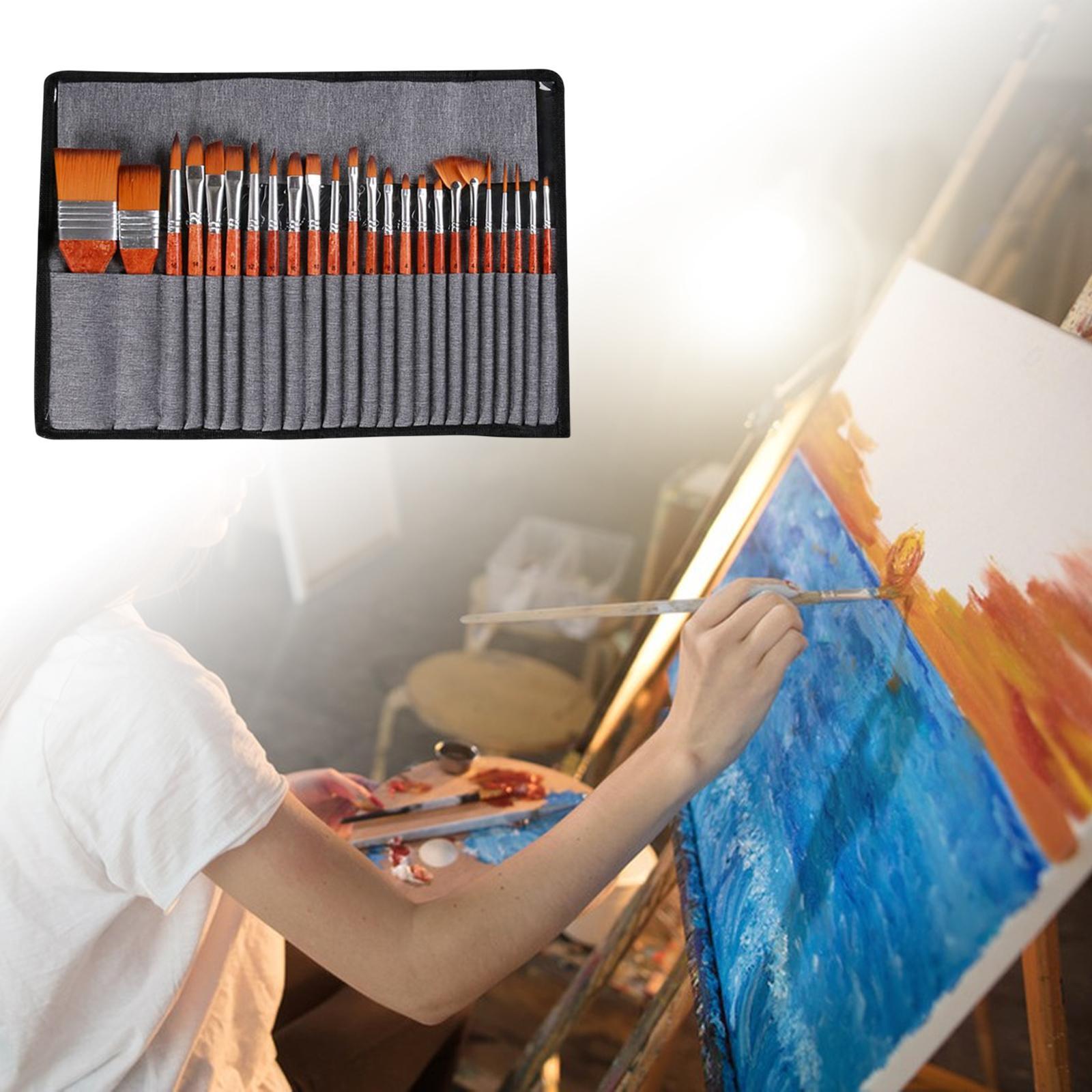 24Pcs Artist Paint Brushes, Wood Handle with Storage Case Paint Brush Pen Set Body Paint Tools Painting Brushes for Body Face Beginner Pros
