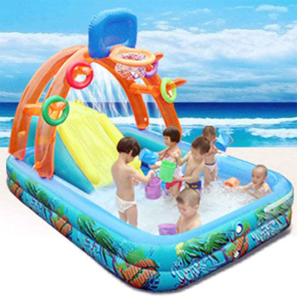 Bể bơi bơm hơi gia đình có cầu trượt, chân đỡ bóng rổ Children's Inflatable Swimming Pool