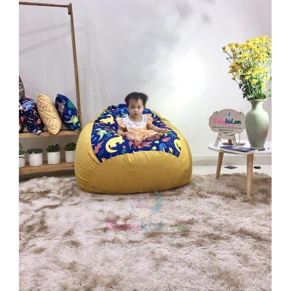 VỎ BỌC ghế lười xốp, họa tiết KHỦNG LONG, vải thô hàn mix màu, 4 size
