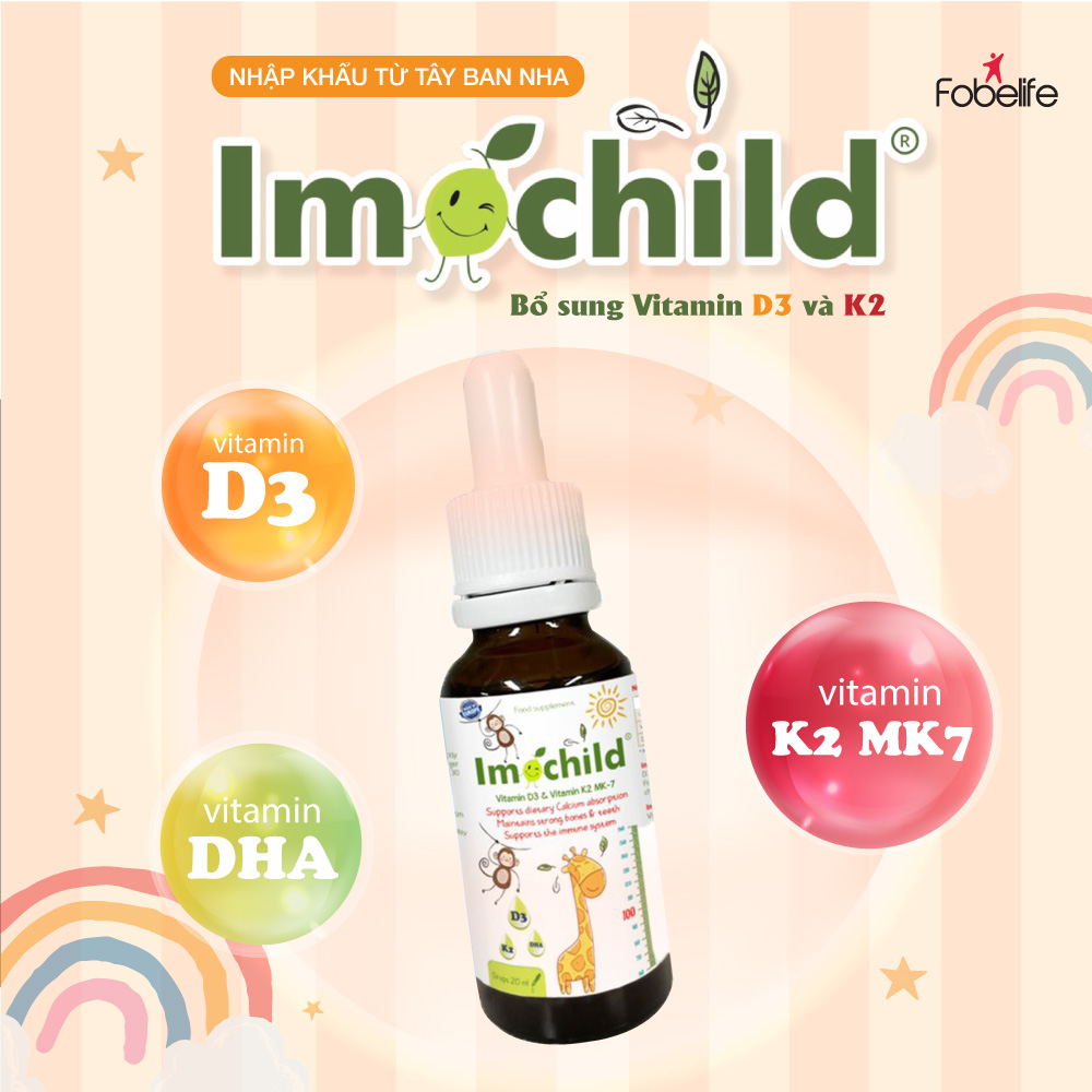 Siro Bổ Sung Vitamin D3K2 Giúp Bé Xương Chắc Khỏe Phát Triển Chiều Cao Imochild D3K2 - Lọ 20ml