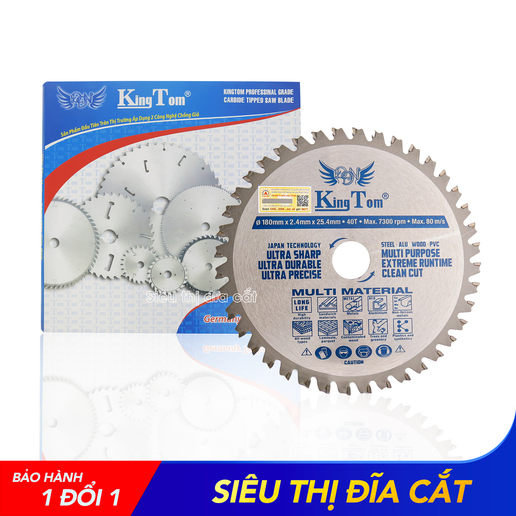 Lưỡi Cắt Gỗ Nhôm Cao Cấp 180-40 Răng (5 In 1) KingTom - Cắt Siêu Bén - Siêu Bền