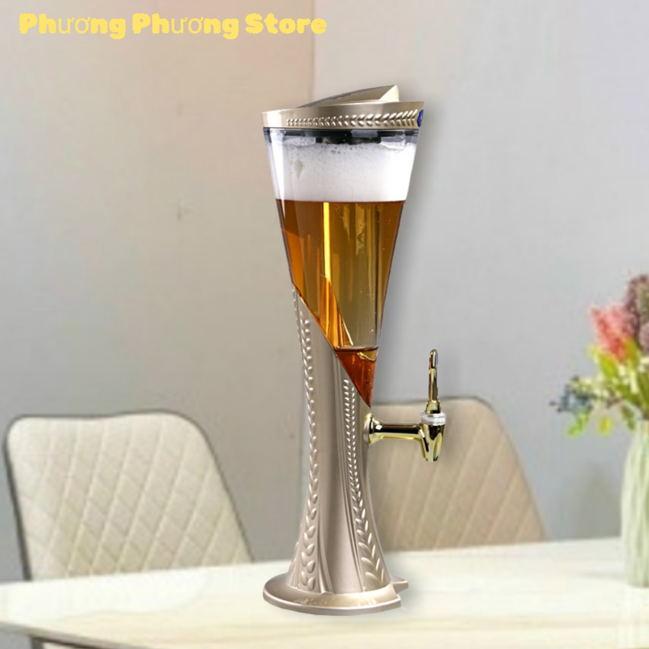 Tháp Bia 3 lít Vân Đế Lúa Mạch có lõi đựng đá làm mát tặng 10 khăn Iau