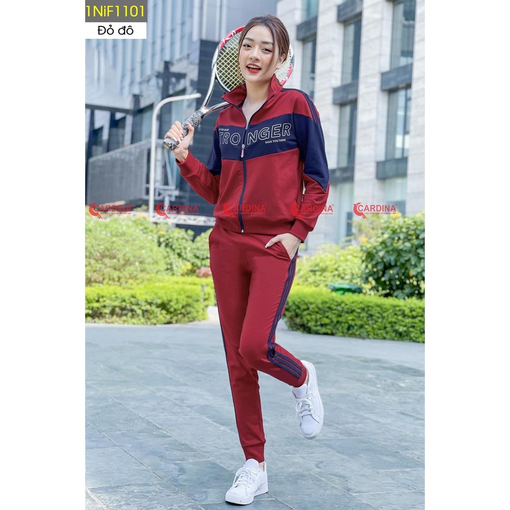 Bộ nỉ nữ chất cotton da cá cao cấp dáng thể thao in chữ trẻ trung năng động, áo khóa kéo, quần jogger dễ phối