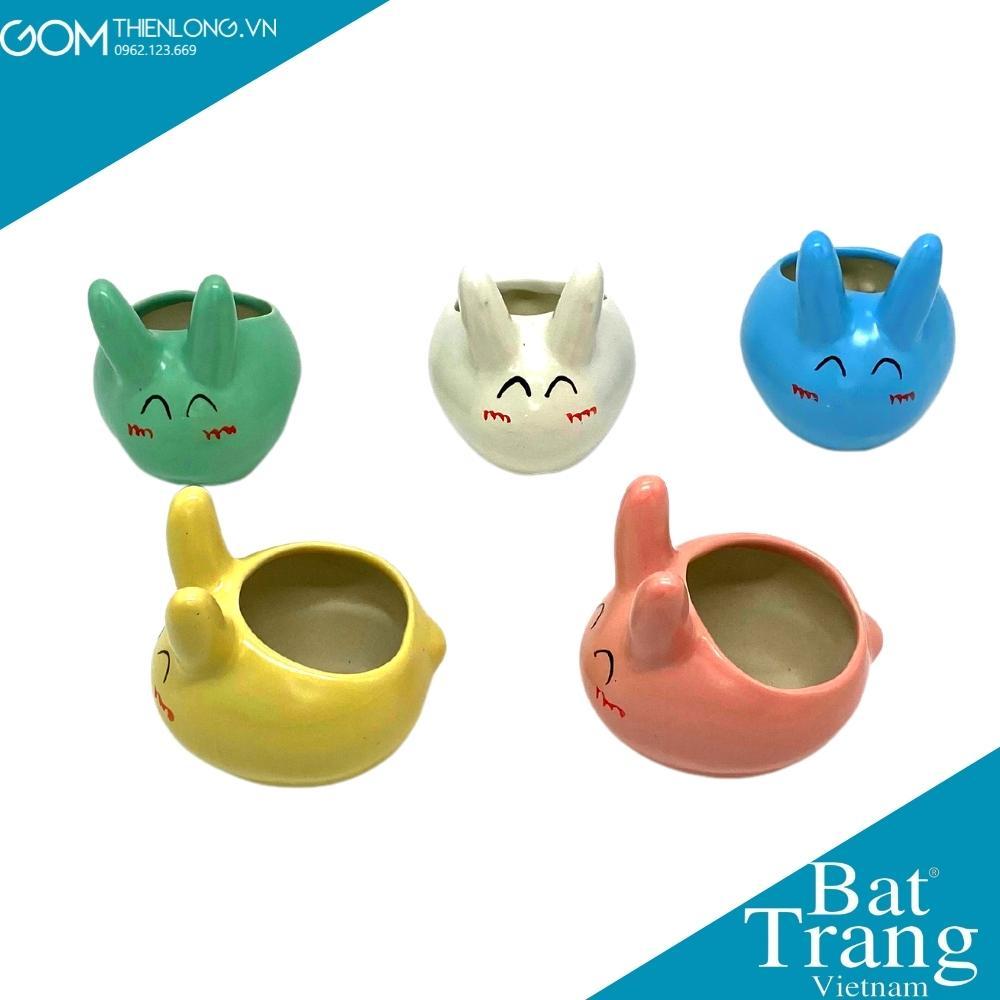 Chậu Trồng Cây Mini - Chậu Sứ Mini Tai Thỏ 5 Màu - Gốm Thiên Long