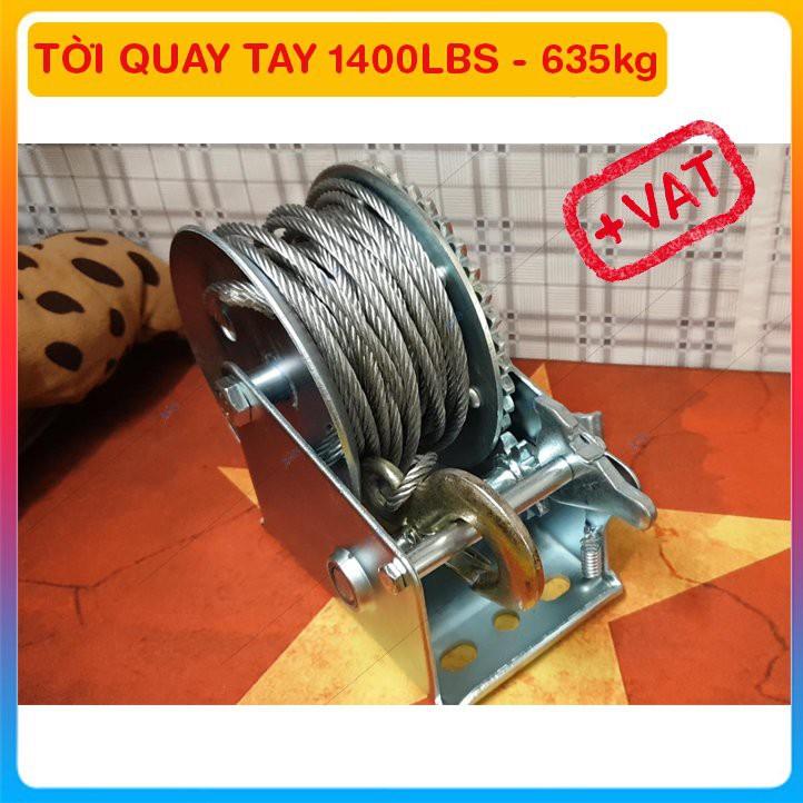 Tời Quay Tay 1400lbs Bánh Răng Đồng Tải Trọng 635 Kg, Cáp 10M(VAT)