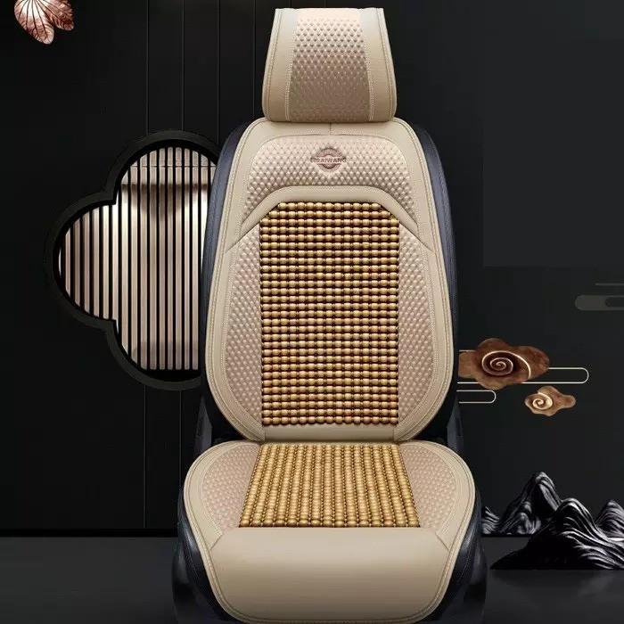 01 cái áo ghế ô tô chất liệu da cao cấp phủ 1 ghế trước, có đan hạt gỗ chống nóng, massage lưng