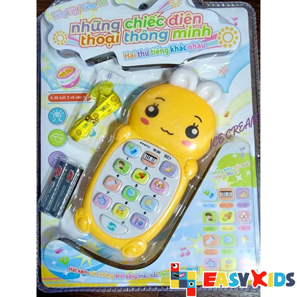 Điện Thoại Đồ Chơi Cho Bé Phát Nhạc Song Ngữ Anh Việt Hình Thỏ Kèm Dây Đeo Pin (Giao Màu Ngẫu Nhiên)
