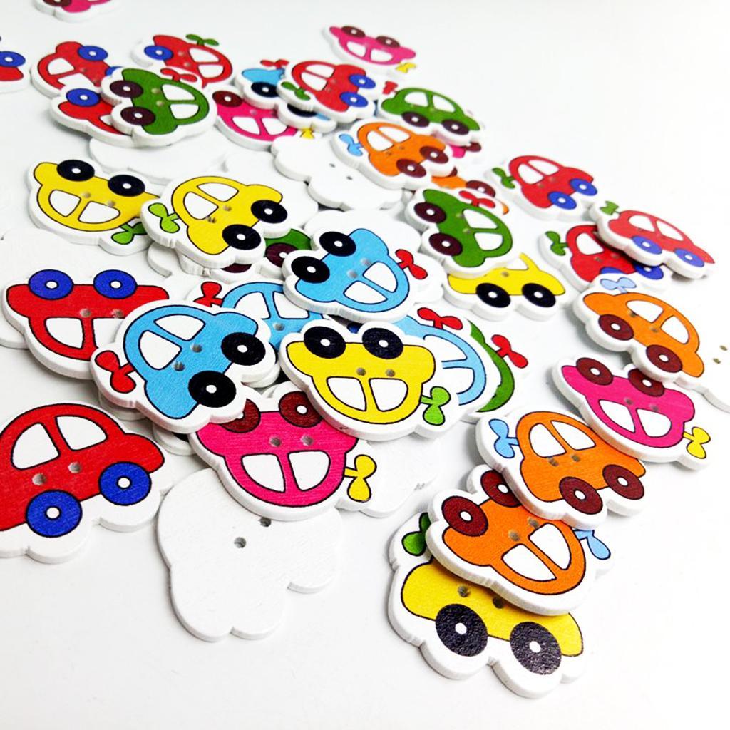 2-10pack 50 Pieces Assorted Car Shape Wood 2 Holes Button for Sewing Craft