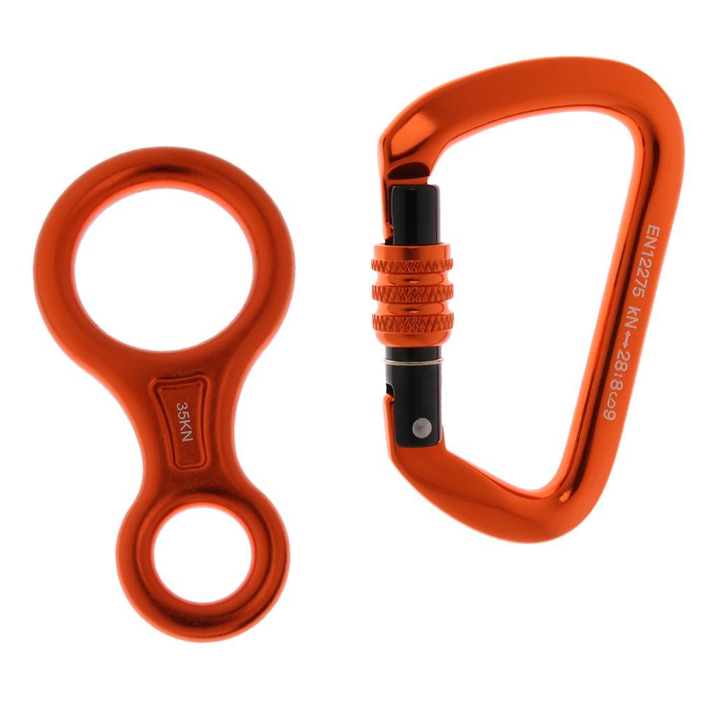Figure 8 Descender Screw Locking Carabiner Rappelling Climbing Gear Hardware Orange