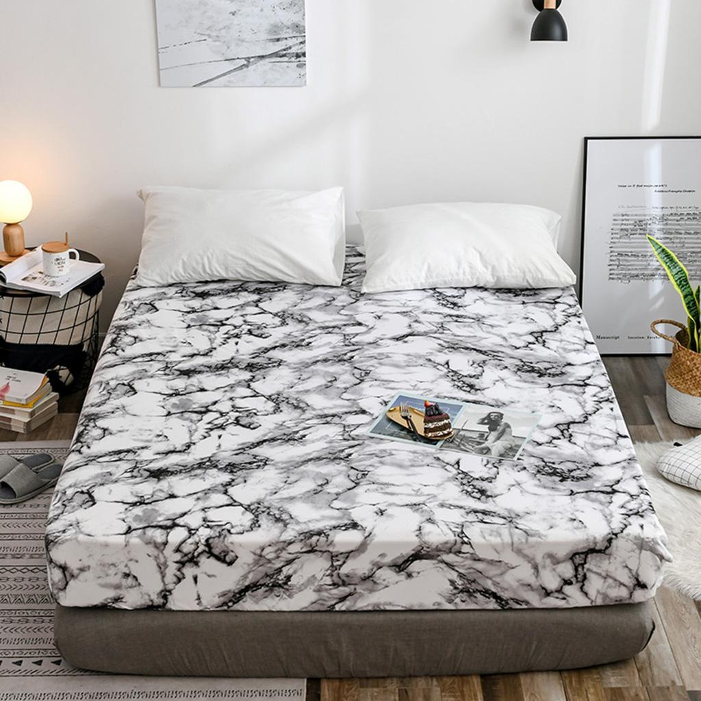 Marble Printed Fitted Sheet Bedding Cover Elastic Polyester Resistant Fade -