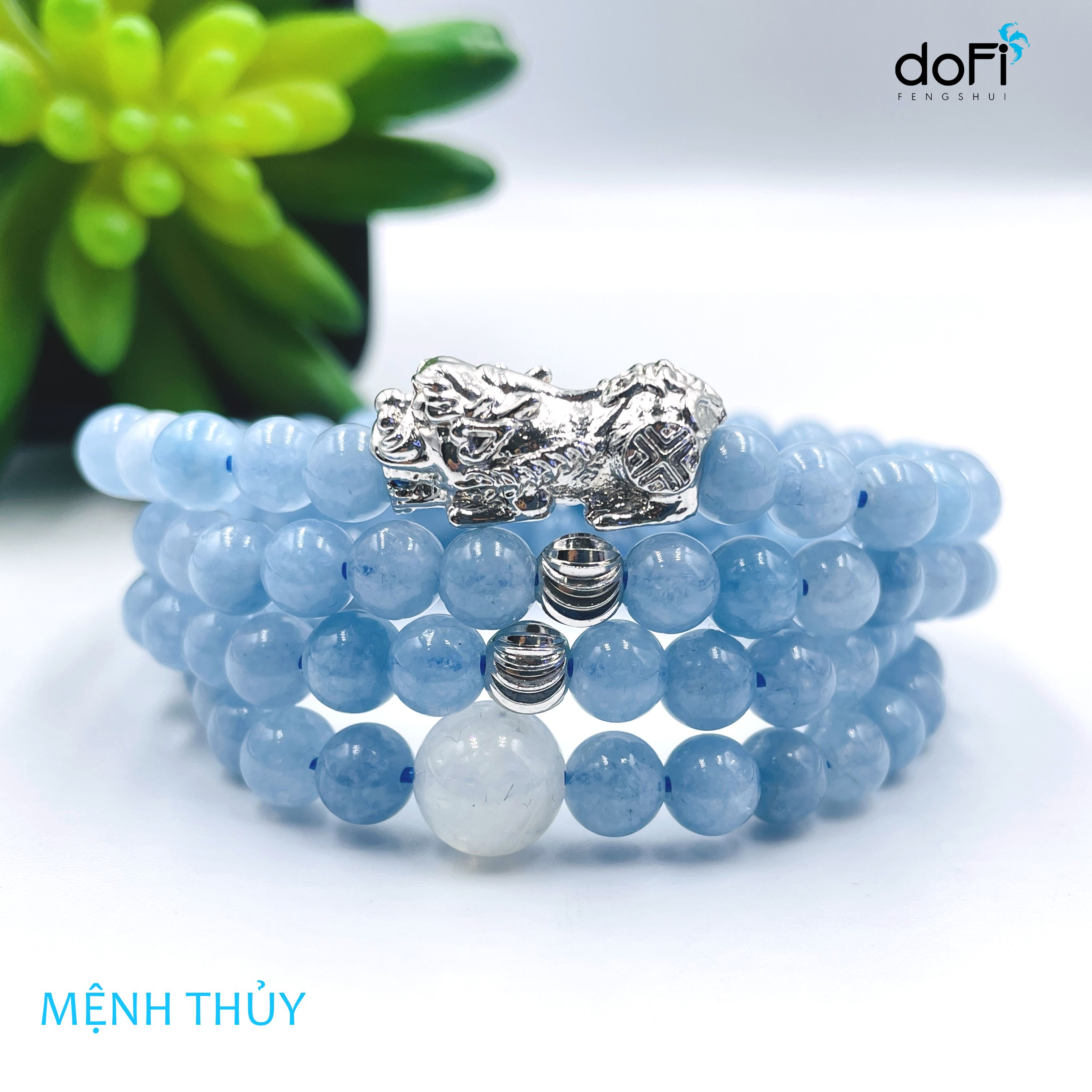 TRÀNG HẠT AQUAMARINE + ĐÁ MẶT TRĂNG PHỐI TỲ HƯU