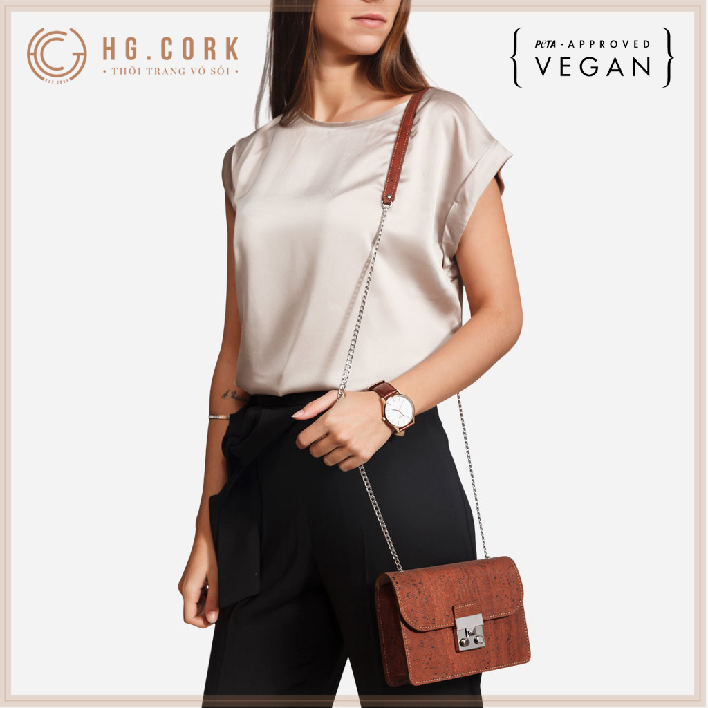 Túi Đeo Chéo Nữ Cao Cấp Mini CROSS-BODY BAG - HGcork Corkor CK247 - Vật liệu da cork thực vật thuần chay - Sản phẩm Handmade, Sản xuất tại Bồ Đào Nha