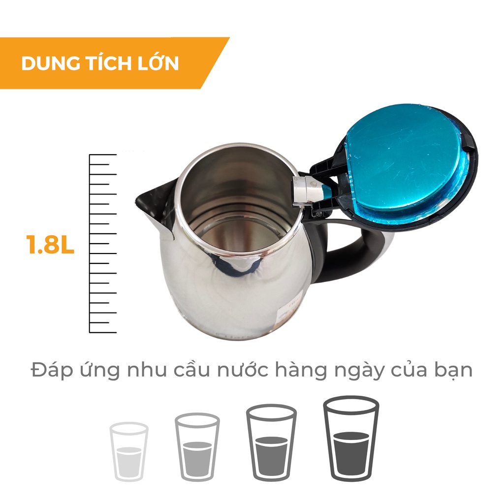 Ấm đun siêu tốc HR-KE1803 (1.8L) - hàng chính hãng thương hiệu Hare - bảo hành 12 tháng