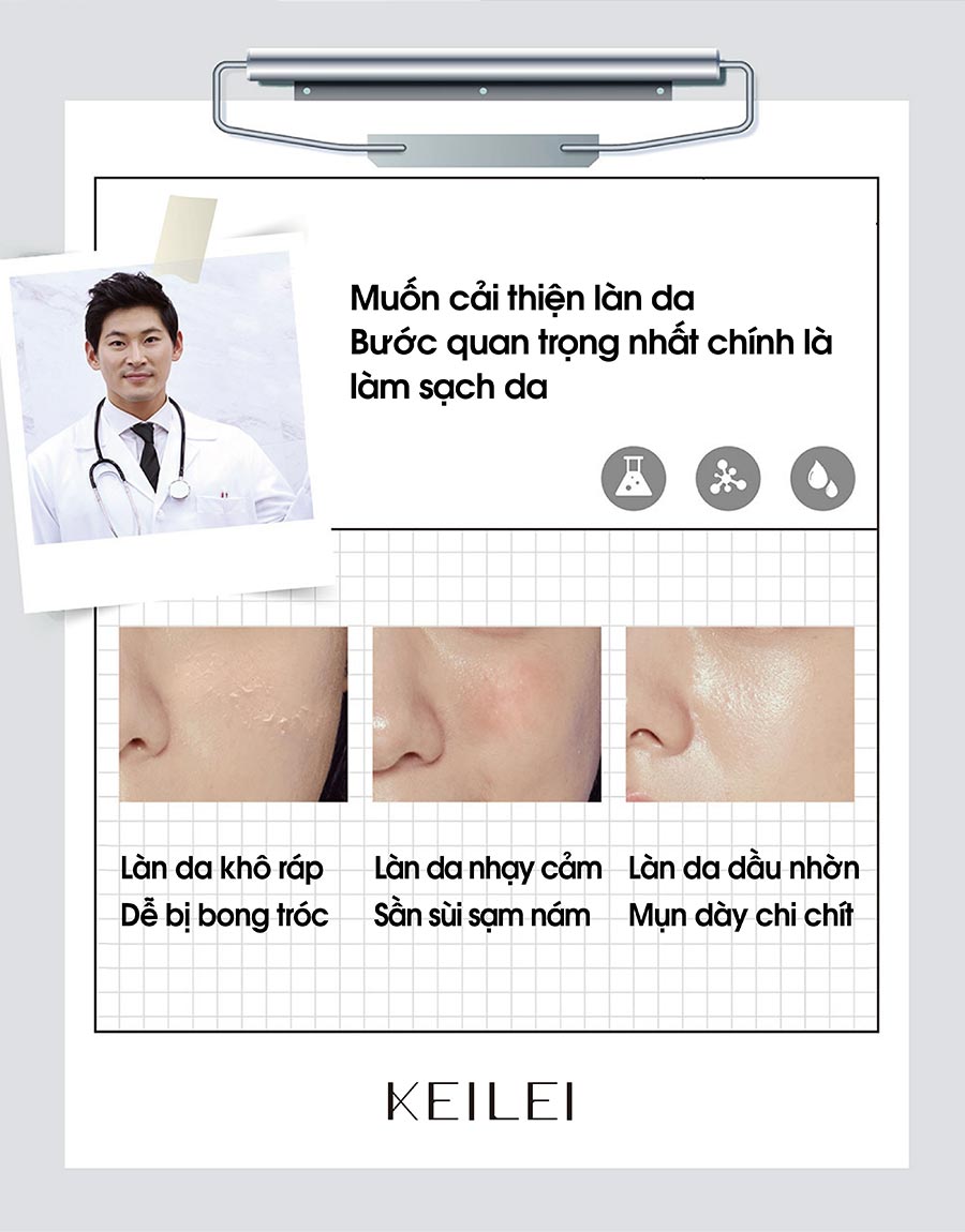 Tinh chất tẩy trang sạch sâu kiểm soát dầu thừa và dưỡng ẩm KEILEI - Oil free Liquid Cleansing KEILEI