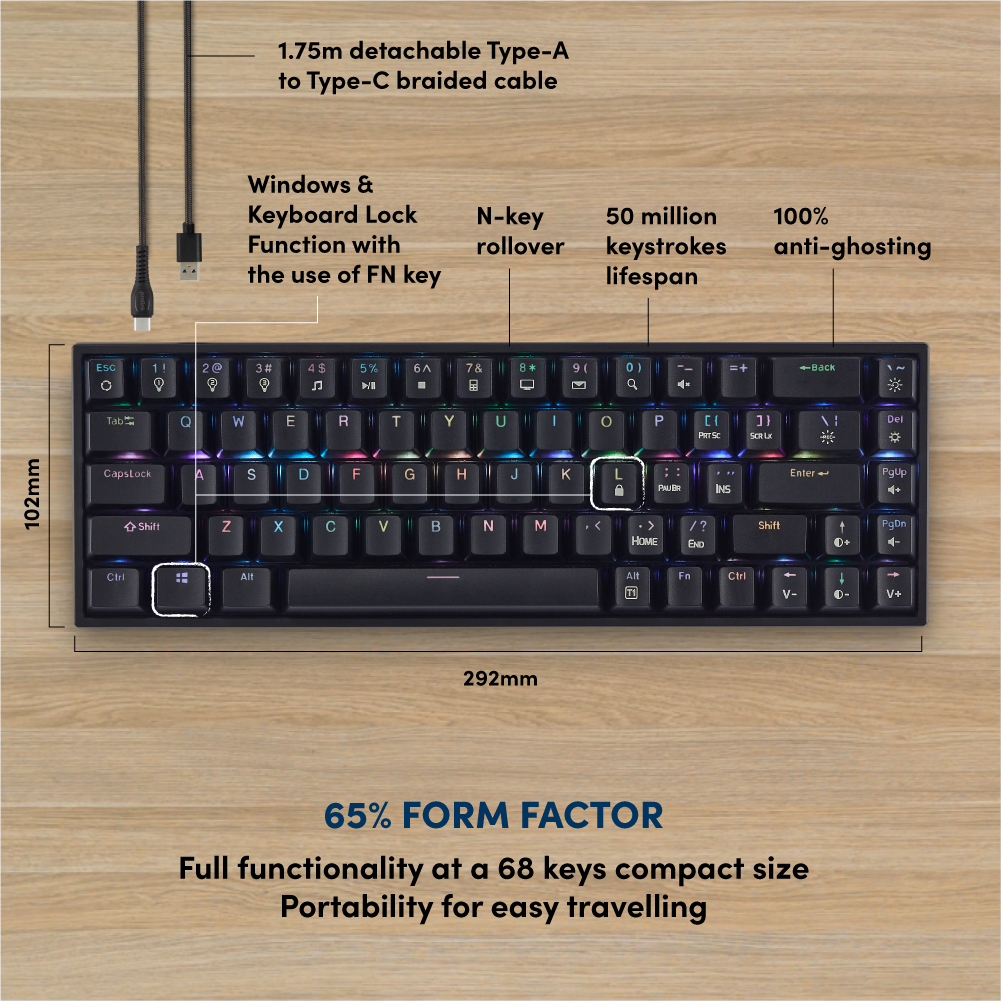 Bàn phím cơ PROLiNK GK6002M , LED RGB 16 triệu màu, Full N-Key Rollover, Anti Ghosting cho tuyển thủ Esport - Hàng Chính Hãng