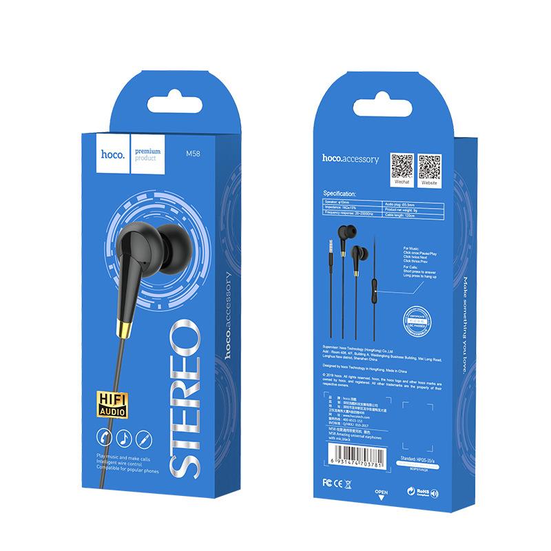 Phong cách mới nhất HOCO hoco M58 phổ thông với tai nghe lúa mì tai nghe điều khiển dây trong tai tai nghe nhạc phổ thông mới chất lượng cao