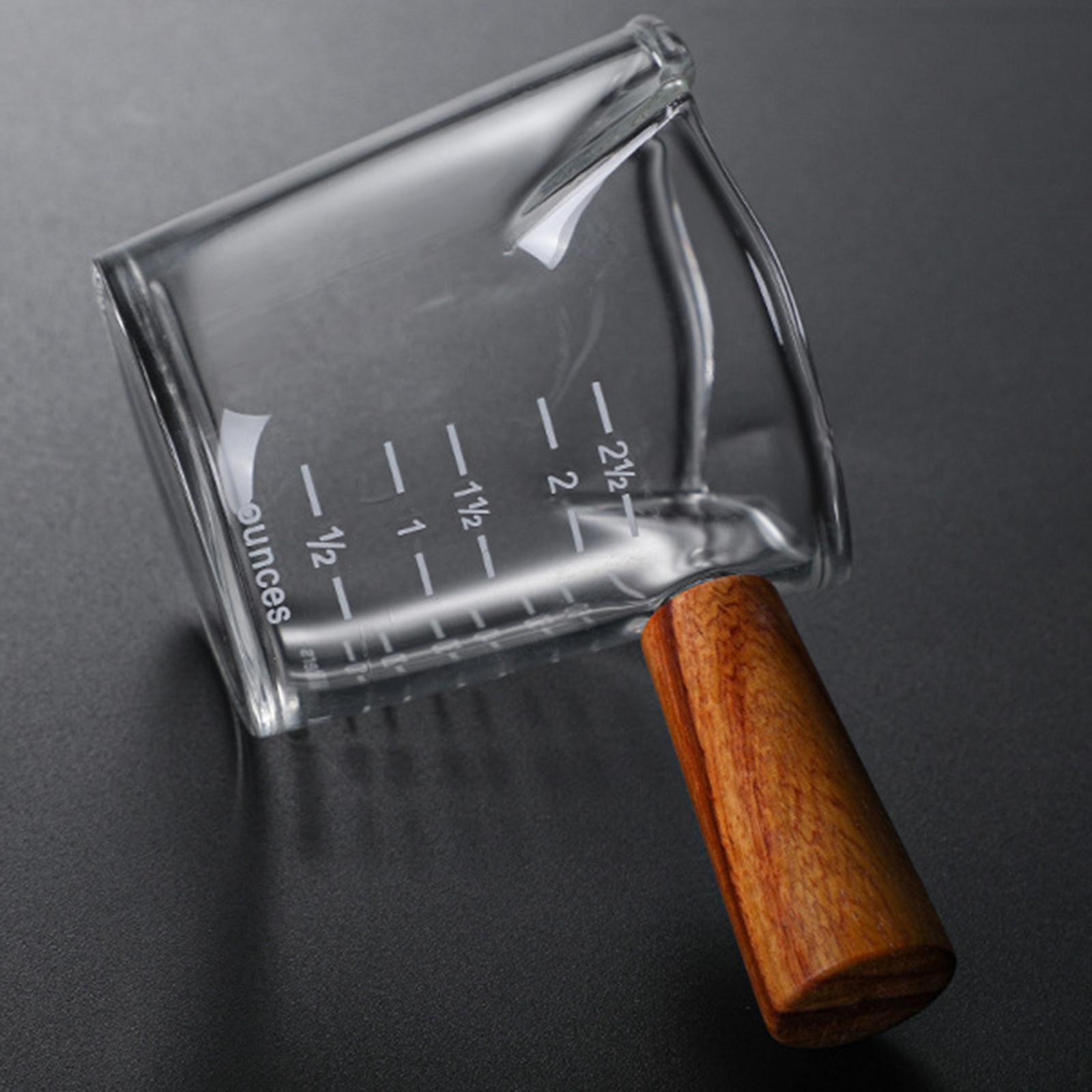 2x Clear Double Measuring Cup with Wooden Handle for Barista Sauce Milk