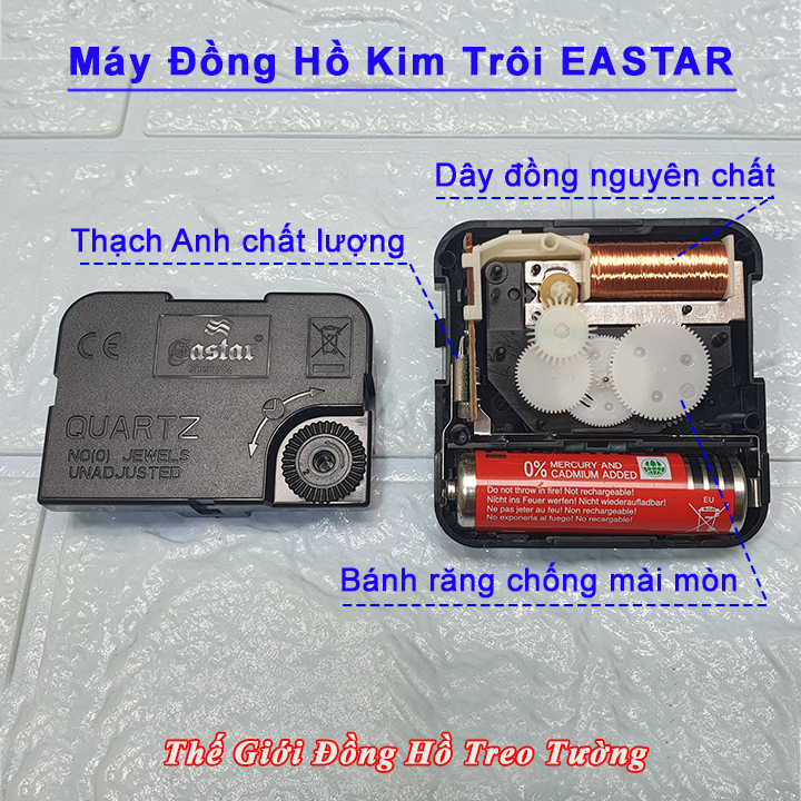 Máy Đồng Hồ Eastar Kim Trôi Cao Cấp + Bộ Kim Đao (Kim Nhọn) Màu Vàng Đồng và Kèm theo 1 Pin Tiểu AA