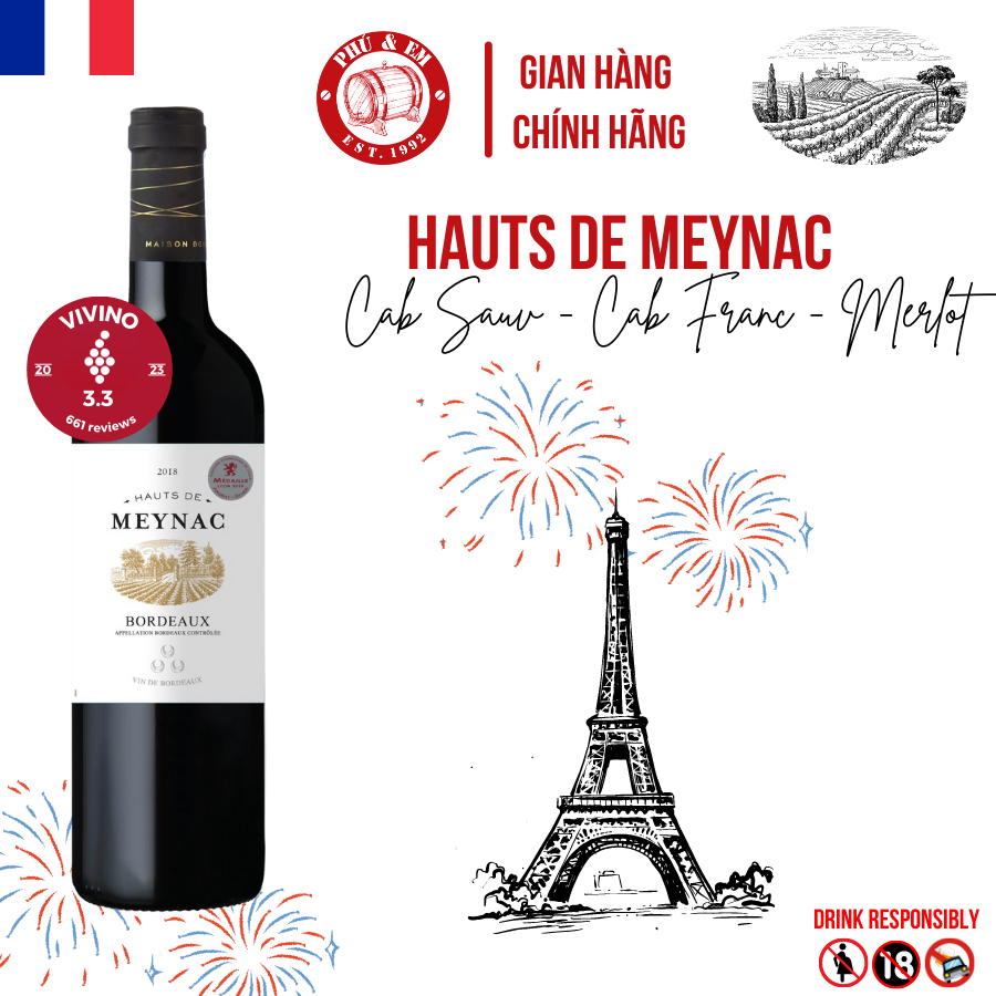Rượu Vang Đỏ Pháp Hauts de Meynac Bordeaux