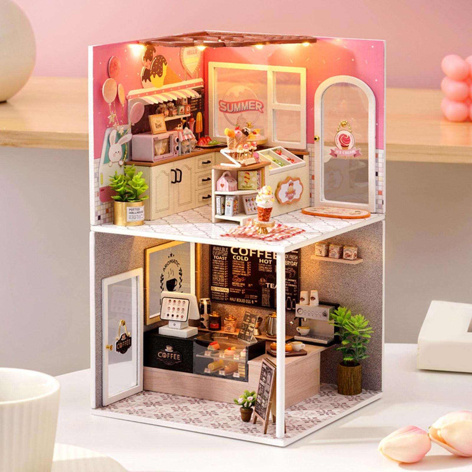 Unfinished Dollhouse DIY Kit Tiny House Building Kit Creative Room Home Dollhouse Model with Lights for Adults Friends Children Gifts