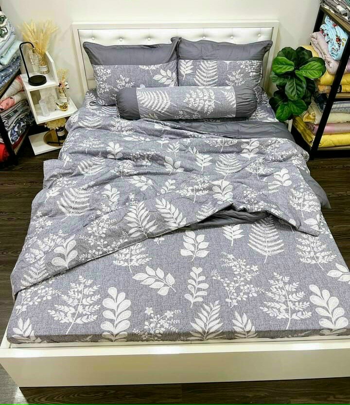 Bộ Ga Gối Vải Cotton Hàn Quốc 4 Món Nệm 20 CM