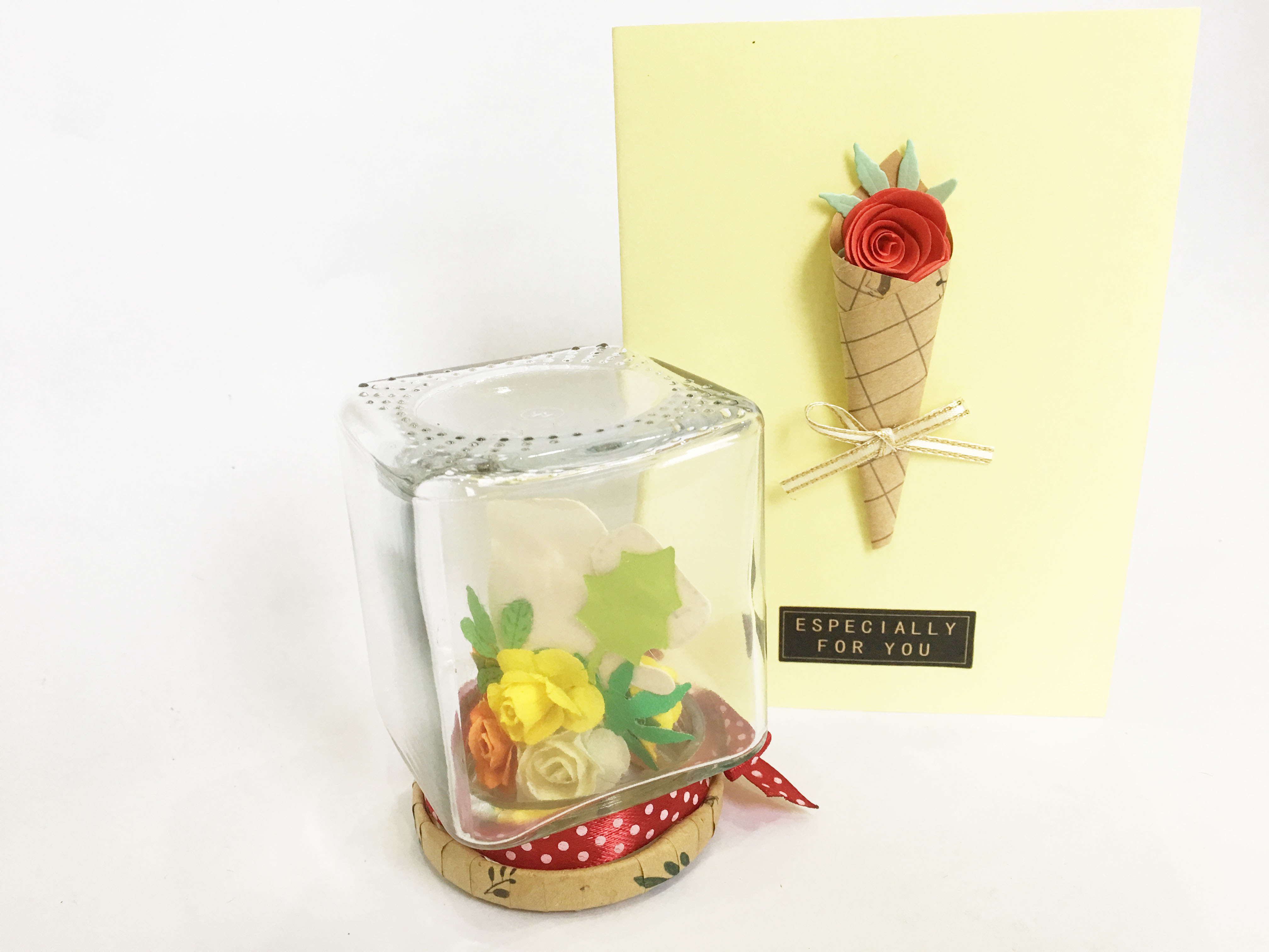 Set quà tặng handmade - Lọ thủy tinh trang trí cùng thiệp giấy mỹ thuật