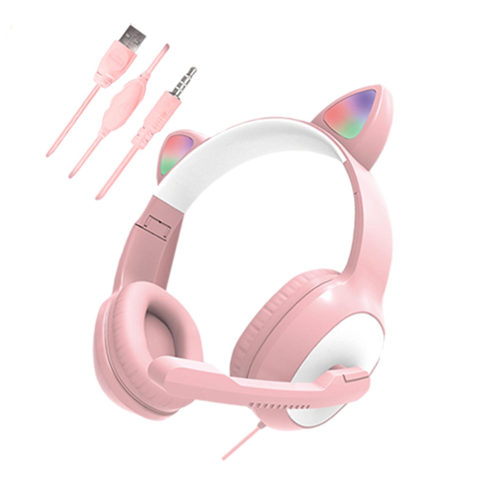 Surround Sound Wired Headset LED Light for Games Computer TV pink