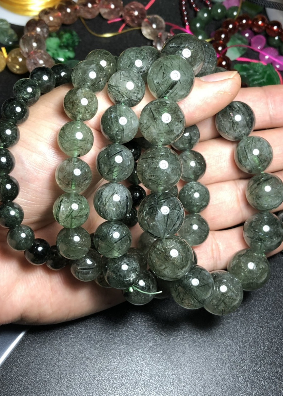 Vòng tay thạch anh tóc xanh 7mm đến 14mm – 8mm