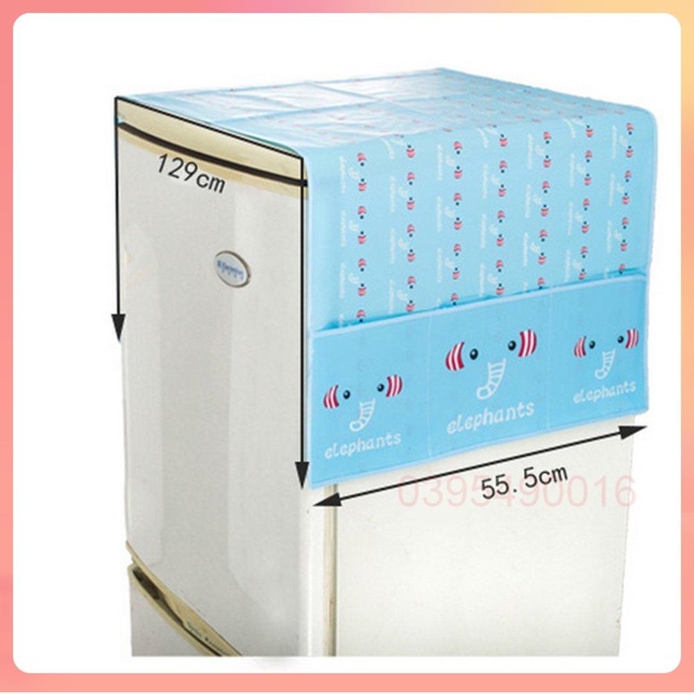 Tấm phủ nóc tủ lạnh 129x55cm bền đẹp chống thấm nước và bụi trang trí nhà, tấm phủ lò vi sóng có ngăn đựng đồ tiện lợi