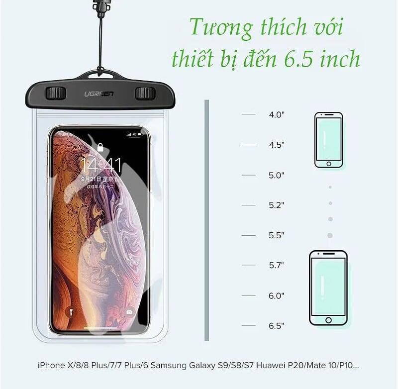 Ugreen UG60959LP186TK Túi đựng điện thoại chống nước tiêu chuẩn IPX 8 độ sâu 10m - trong suốt cho màn hình từ 4 đến 6.5 inch - HÀNG CHÍNH HÃNG