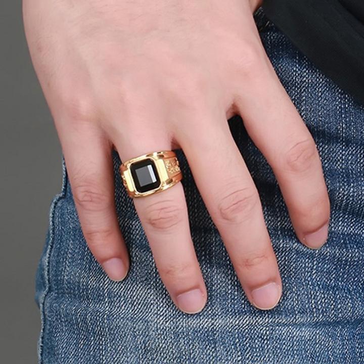 Nhẫn nam titan thời trang chạm rồng 2 bên trangsucpt đá xanh lá màu mạ vàng thép không gỉ PTNNA253 - SIZE 8