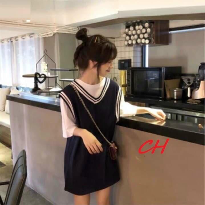 Áo thun nữ phối màu trắng đen dễ mặc