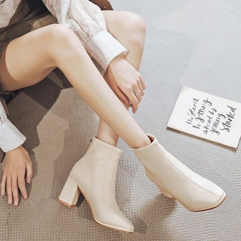 Bốt nữ cổ lỡ hàng QC lót lông đẹp gót cao 7 phân (mã 5261)