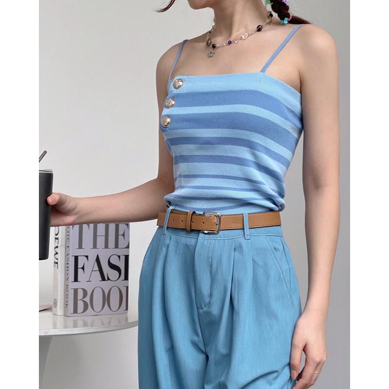 Áo len nữ 2 dây ống croptop kẻ ngang 3 khuy a238832 germe