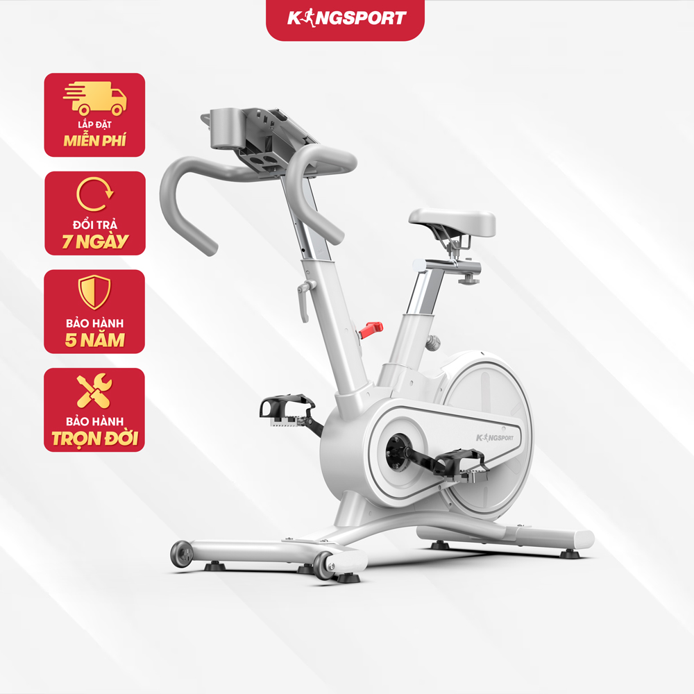Xe đạp tập thể dục tại nhà Kingsport BK-5814 tải trọng tối đa 120kg, truyền động curoa cho bước đạp nhẹ nhàng, kèm theo đồng hồ thông minh đo các thông số khi tập luyện