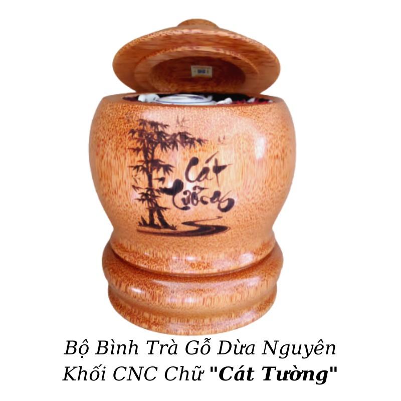 Bộ Bình Trà Gỗ Dừa Có Chân Hoa Văn &quot;Chữ Nhẫn&quot;; &quot;Chữ Gia Đình&quot;; &quot;Chữ Cát Tường&quot;, &quot;Chữ Tài Lộc&quot; - Bình Trà 400 - 700ml