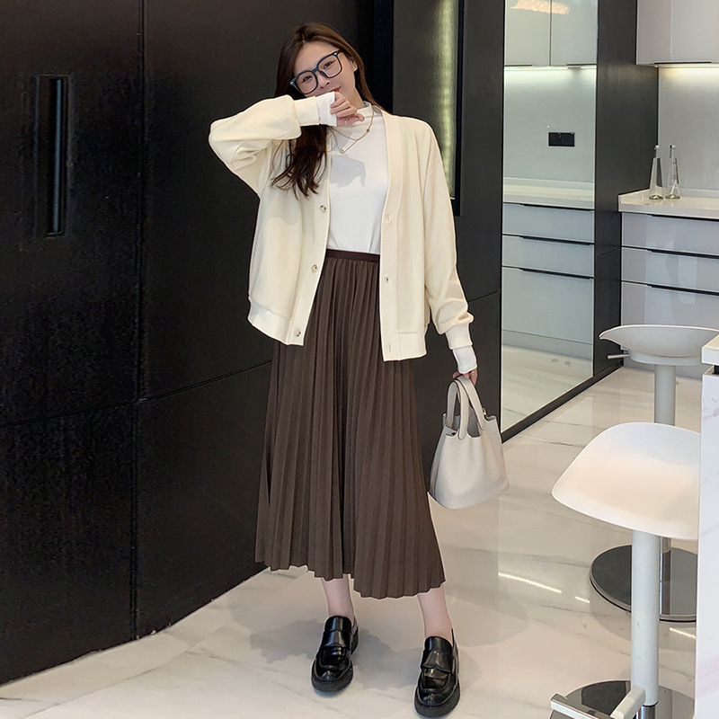 Chân váy bầu xếp ly dáng dài mùa thu đông hàng qc 0416-08