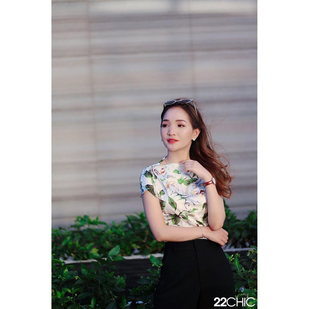 Áo sơ mi lụa cao cấp họa tiết hoa hồng Sana Top - 22CHIC