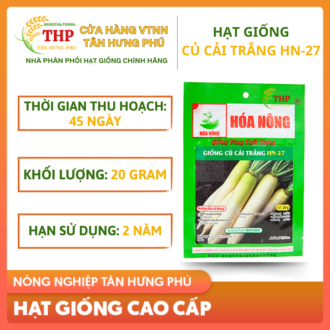 Hạt giống Củ Cải Trắng HN-27 | Hạt Giống | gói 20gr