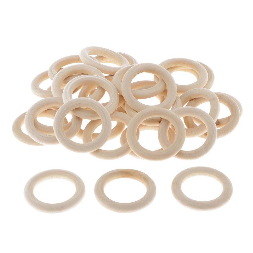 80x Unpainted Wooden Circle Rings Plain Hoop Loop Connector For Art Craft