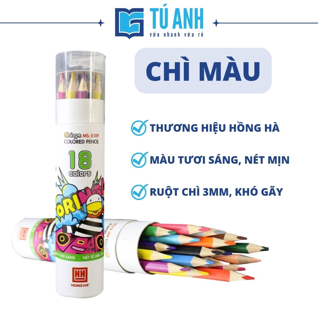 Bút chì màu Oringa | Bút chì màu chuyên nghiệp dạng cốc Hồng Hà 18 màu - 8109